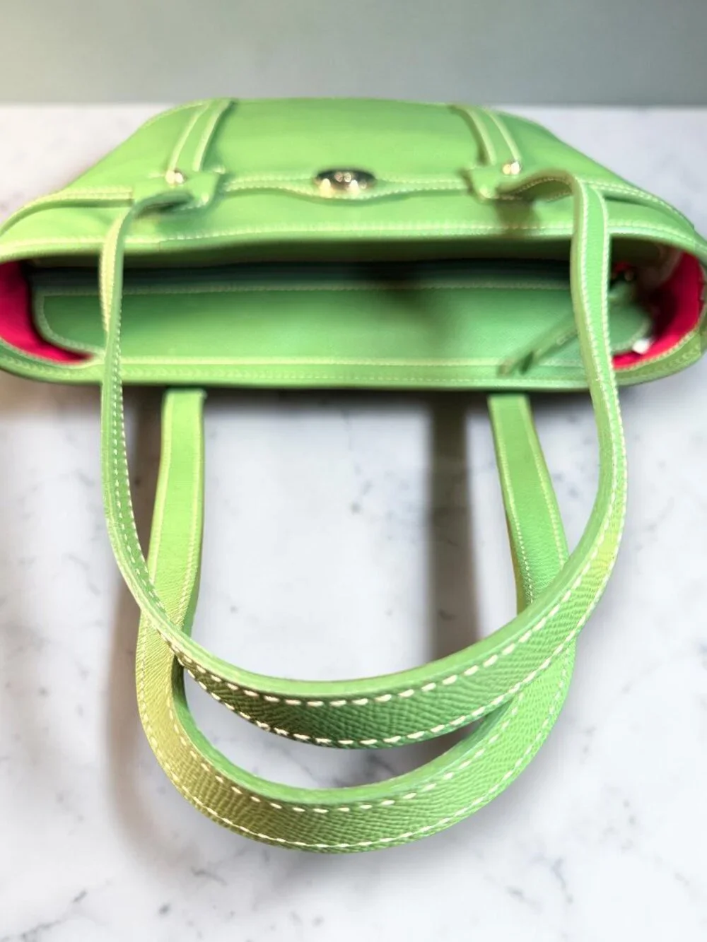 Dooney & Bourke Vintage Pebbled Green Leather Tote Bag with Matching Wallet Set